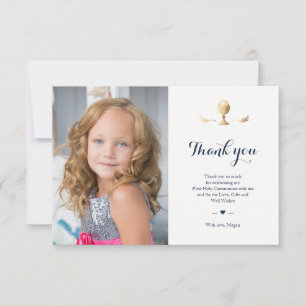 Eerste communie foto dank u minimalistisch goud kaart