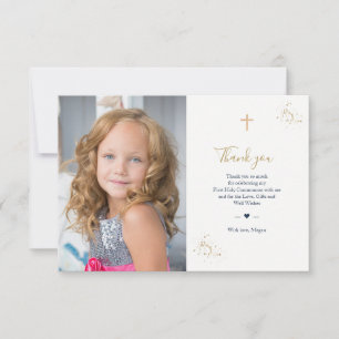 Eerste communie foto dank u minimalistisch goud kaart