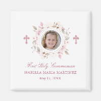 Eerste Communie Foto Roze Bloem Kruis Favor
