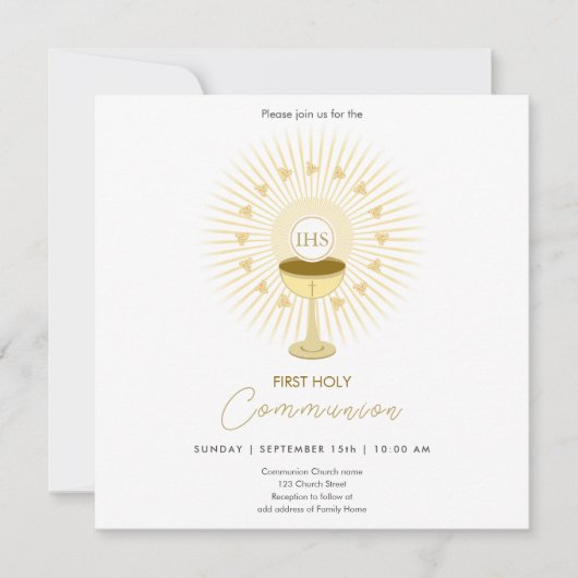 Eerste communie goud met kelk uitnodiging (Voorkant)