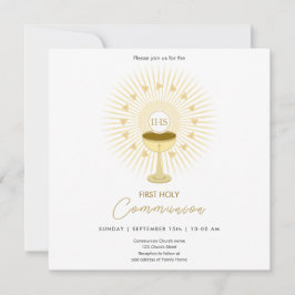 Eerste communie goud met kelk uitnodiging