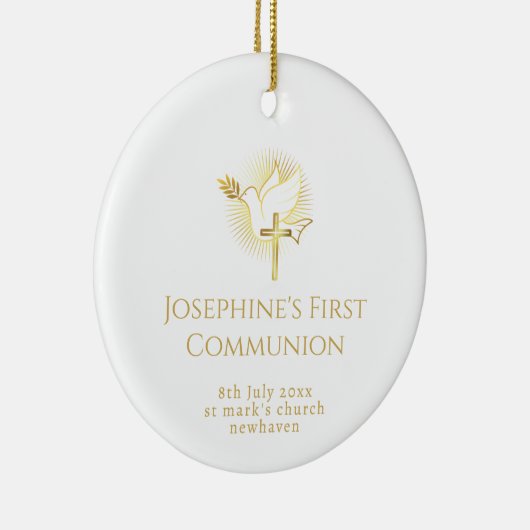 Eerste Communie gouden duif en kruis Keramisch Ornament (Rechts)