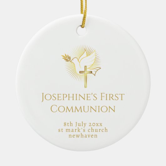 Eerste Communie gouden duif en kruis Keramisch Ornament (Voorkant)