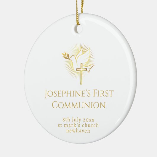 Eerste Communie gouden duif en kruis Keramisch Ornament (Links)