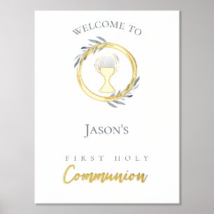 Eerste Communie gouden folie details welkom teken Afdrukken