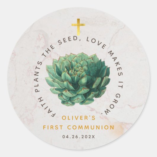 Eerste Communie Groene Succulent Faith Planten See Ronde Sticker (Voorkant)