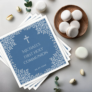 Eerste communie jongen klassiek blauw zilveren bla servet