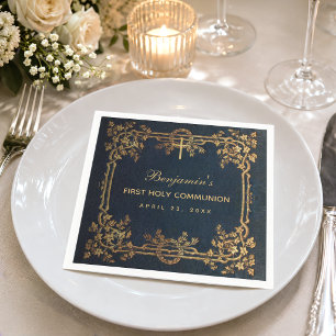 Eerste communie jongen Navyblauw Vintage Gouden Wi Servet