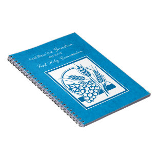 Eerste communie kleinkind blauw, tarwe, druiven notitieboek