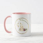 Eerste Communie Koffie Mok, Wit en Roze Mok (Links)