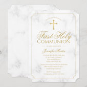 Eerste Communie Marmer Elegant Goud Script Meisje Kaart (Voorkant / Achterkant)