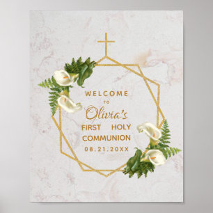 Eerste Communie Marmer Gouden Calla Lelieën Welkom Poster
