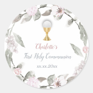 Eerste Communie meisje bloemen krans Ronde Sticker