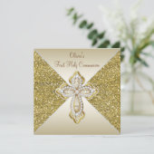 Eerste Communie met gouden glitters Kaart (Staand voorkant)