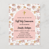 Eerste Communie pampas bloemen roos gouden roze me Uitnodiging Briefkaart (Voorkant)