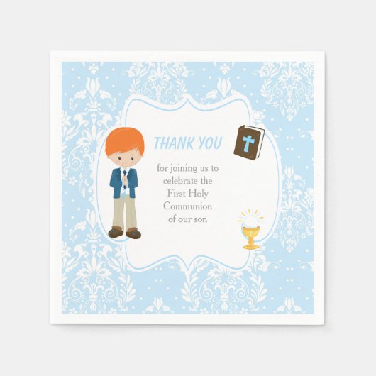 Eerste communie rode haar jongen dank u servet (Voorkant)