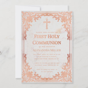 Eerste Communie Roos Goud Elegant  Marmer Kaart