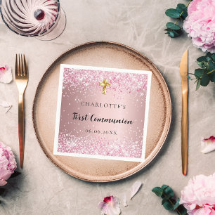 Eerste Communie roze confetti naam meisje Servet
