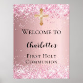 Eerste Communie roze confetti welkom Poster (Voorkant)