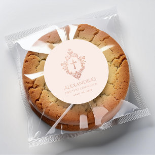 Eerste Communie Roze Gouden Wapenschild Elegant Me Ronde Sticker