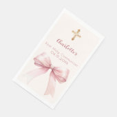 Eerste Communie roze strik crèmekruis Servet (Hoek)