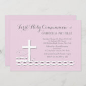 Eerste communie roze uitnodiging (Voorkant / Achterkant)