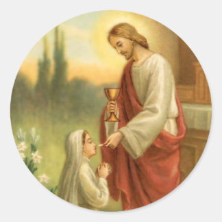 Eerste Communie Stickers: Eucharistie in alle ding Ronde Sticker