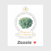 Eerste Communie Succulent Faux Gold Cross Script Sticker (Vel)