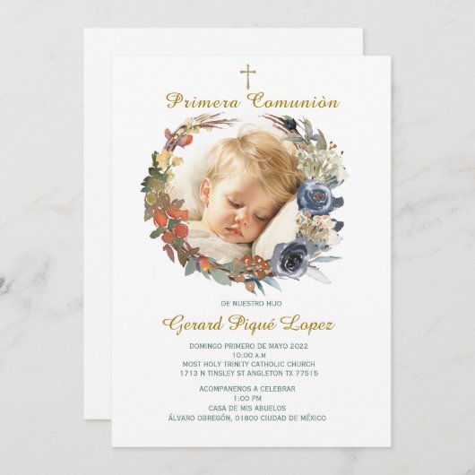 Eerste communie uitnodiging afdrukbaar invitation (Voorkant / Achterkant)