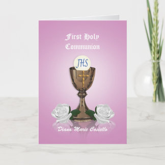 Eerste communie uitnodiging Chalice op roze
