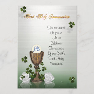 Eerste communie uitnodiging met Ierse shamrocks