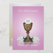 Eerste communie uitnodiging roze (Voorkant / Achterkant)