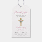 Eerste communie van de moderne Floral Cross Cadeaulabel (Voorkant)