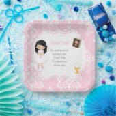 Eerste communie zwart haar meisje dank u papieren bordje (Feest)