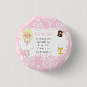 Eerste communiqué Blonde Hair Girl Ronde Button 3,2 Cm