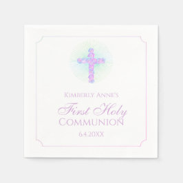 Eerste communiqué Floral Cross Lavender Monogramme Servet