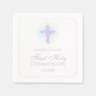 Eerste communiqué Floral Cross Lavender Monogramme Servet