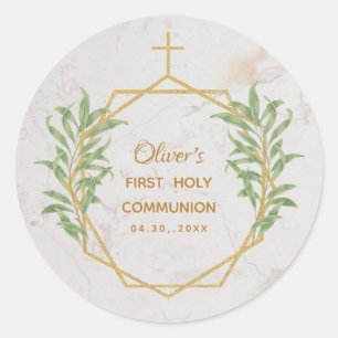 Eerste communiqué groen botanisch geometrisch goud ronde sticker