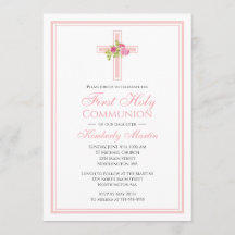 Eerste communiqué kruis met roze rozen Christelijk