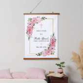 Eerste communiqué Roze Floral Keepomwille Welkomst Hangend Wandkleed (Slaapkamer)