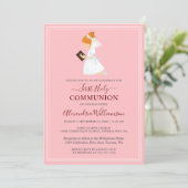 Eerste communiqué roze roze uitnodiging (Staand voorkant)