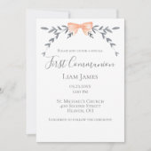 Eerste communiqué, zilver laat peach bow kaart (Voorkant)