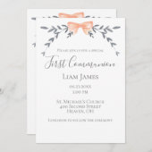 Eerste communiqué, zilver laat peach bow kaart (Voorkant / Achterkant)