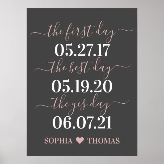 Eerste dag Beste dag Ja Dag Weddag Teken Datum Poster (Voorkant)