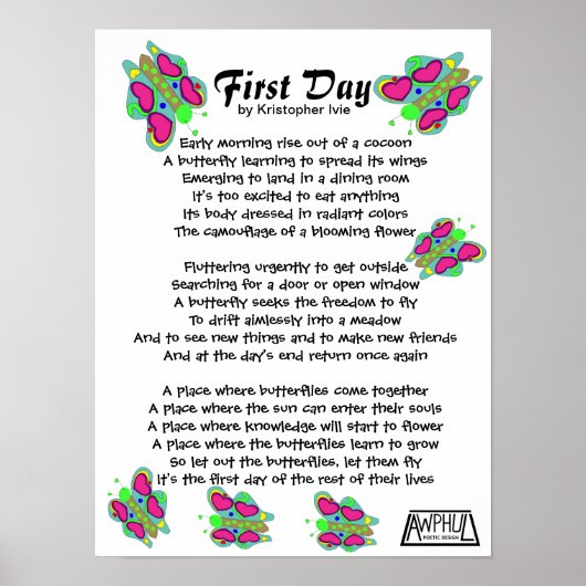 Eerste dag gedicht (16x12) Poster (Voorkant)