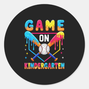 Eerste dag kleuter baseball drip voor jongens ronde sticker