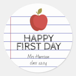 Eerste dag Terug naar School Teacher Cookie Ronde Sticker