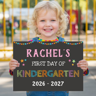 Eerste dag van de kleuterschool schoolbord regenbo poster