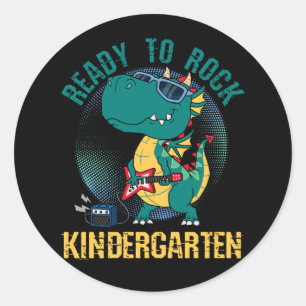 Eerste dag van de kleuterschool T Rex klaar voor r Ronde Sticker