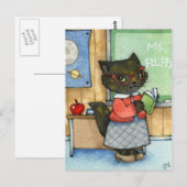 Eerste dag van de school - Cute Teacher Cat Art Briefkaart (Voorkant / Achterkant)